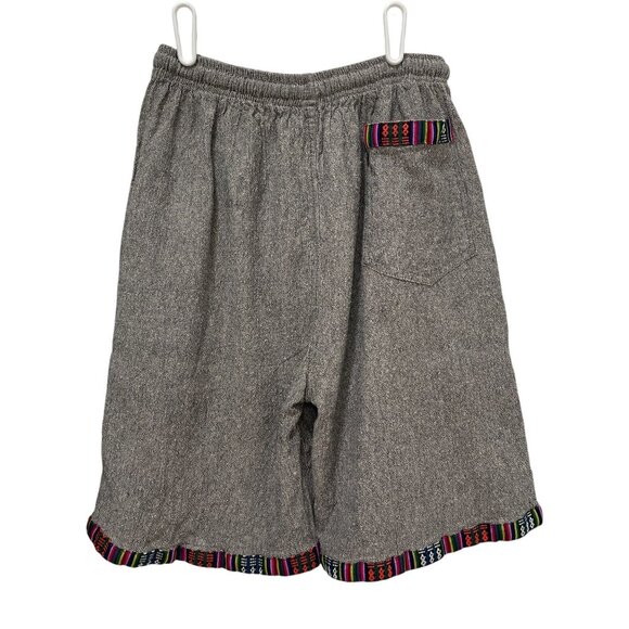 Nepal Womens Cotton Shorts Boho Festival Ethnic Trim Gray Summer Handmade L - Picture 9 of 10